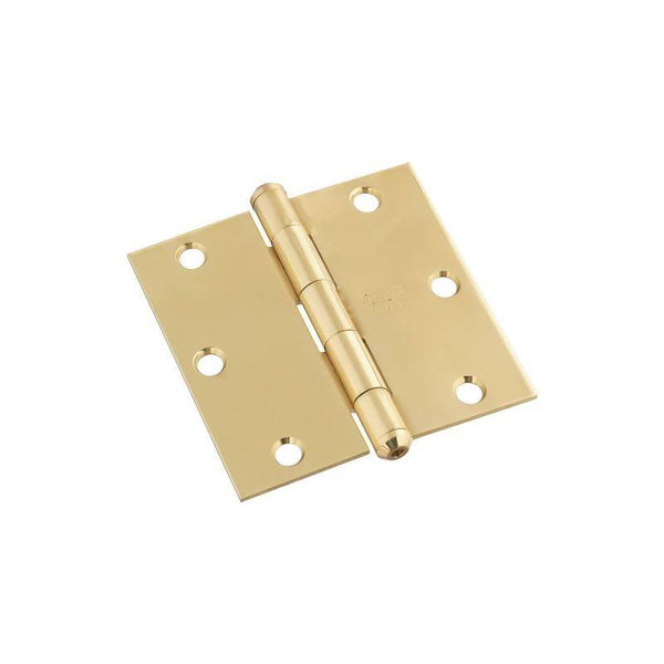 National Hardware N195-685 Square Corner Door Hinge, 3-1/2 in H Frame Leaf, Brass, Solid Brass, Non-Rising Pin, 25 lb