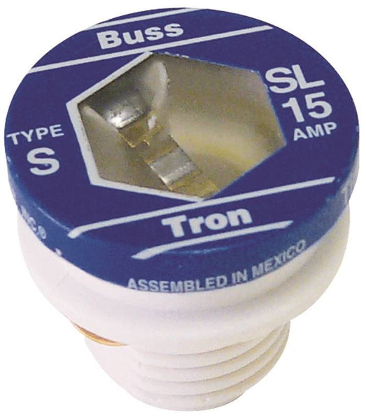 Bussmann SL-15 Plug Fuse, 15 A, 125 V, 10 kA Interrupt, Low Voltage, Time Delay Fuse