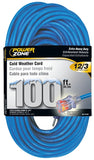 PowerZone Extension Cord, 12 AWG Cable, 5-15P Grounded Plug, 5-15R Grounded Receptacle, 100 ft L, 15 A, 125 V