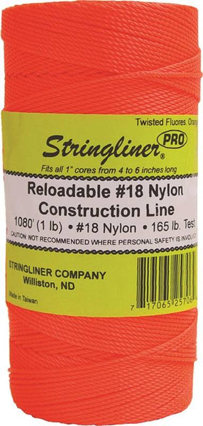 Stringliner Pro Series 35706 Construction Line, #18 Dia, 1080 ft L, 165 lb Working Load, Nylon, Fluorescent Orange