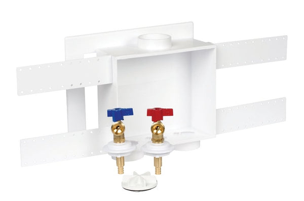 Oatey Quadtro 38528 Washing Machine Outlet Box, 1/2 in Connection, Brass/Polystyrene, White
