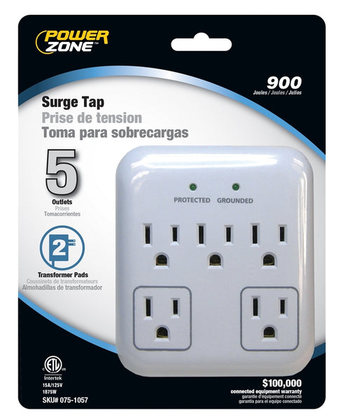 PowerZone OR802155 Tap Surge Protector, 15 A, Gray & White