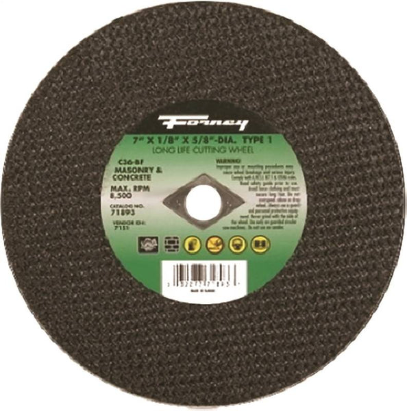 Forney 71893 Cut-Off Wheel, 7 in Dia, 1/8 in Thick, 5/8 in Arbor, 24 Grit, Coarse, Silicone Carbide Abrasive