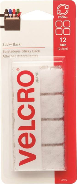 VELCRO Brand 90073 Fastener, 7/8 in W, 7/8 in L, Nylon, White, Rubber Adhesive