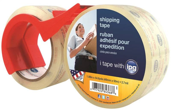 IPG 4368 Shipping Tape, 54.6 yd L, 1.88 in W, Polypropylene Backing, Clear