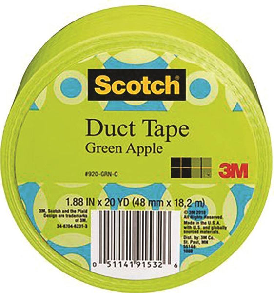 3M 920-GRN-C Duct Tape, 20 yd L, 1.88 in W, Cloth Backing, Green Apple