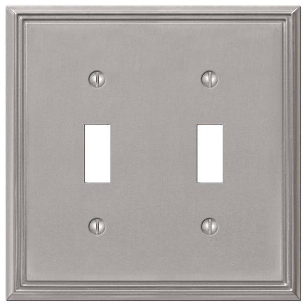 Amerelle 77TTBN Wallplate, 4-3/4 in L, 4-3/4 in W, 2 -Gang, Metal, Brushed Nickel