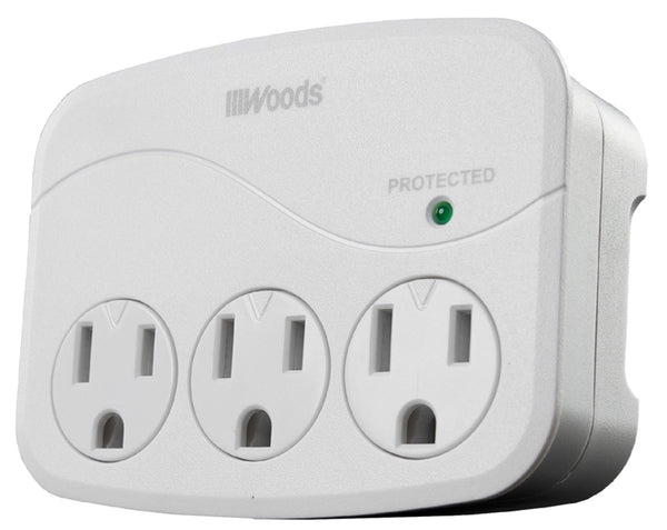 Woods 41034 Surge Protector, 120 VAC, 15 A, 3 -Outlet, 1000 J Energy, White