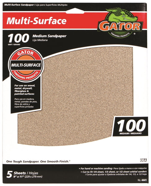 Gator 4441 Sanding Sheet, 11 in L, 9 in W, 100 Grit, Medium, Aluminum Oxide Abrasive