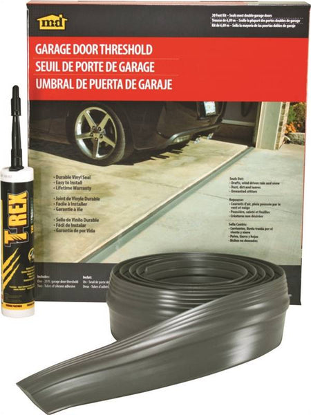 M-D 50101 Garage Door Threshold Kit, 1/2 in Thick, 20 ft L, Vinyl, Gray