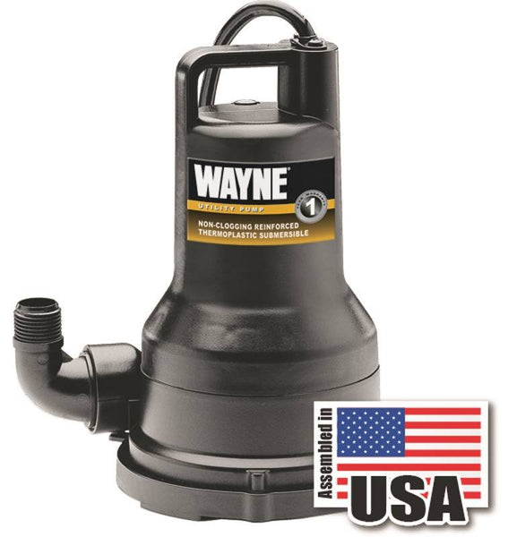 WAYNE VIP15 Submersible Utility Pump, 1-Phase, 6.2 A, 120 V, 0.2 hp, 1-1/4 in Outlet, 2050 gph, Thermoplastic Impeller
