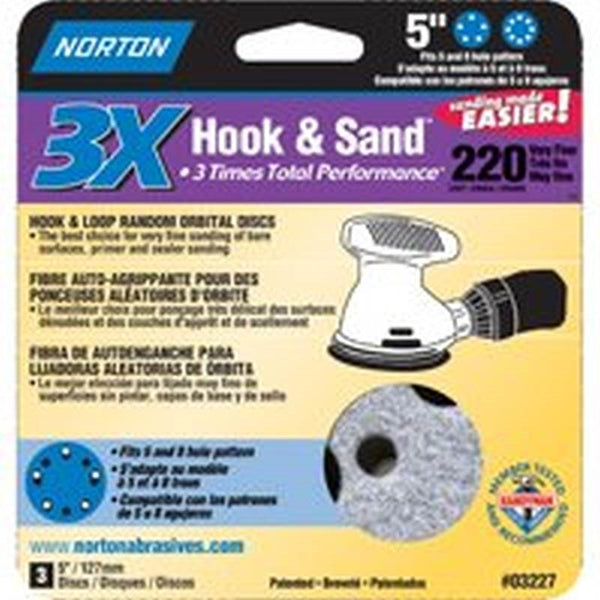 NORTON 03227 Sanding Disc, 5 in Dia, 11/16 in Arbor, Coated, P220 Grit, Very Fine, Alumina Ceramic Abrasive