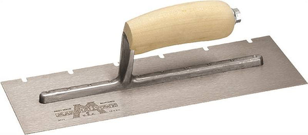Marshalltown 701S Trowel, 11 in L, 4-1/2 in W, V Notch, Curved Handle