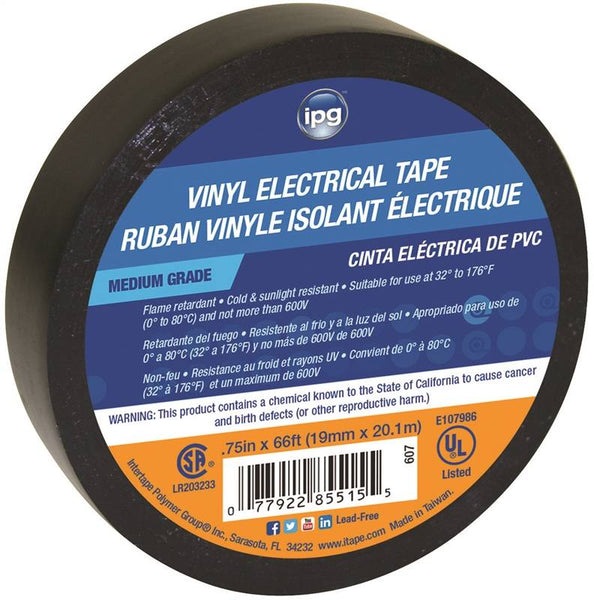 IPG 85835 Electrical Tape, 66 ft L, 3/4 in W, PVC Backing