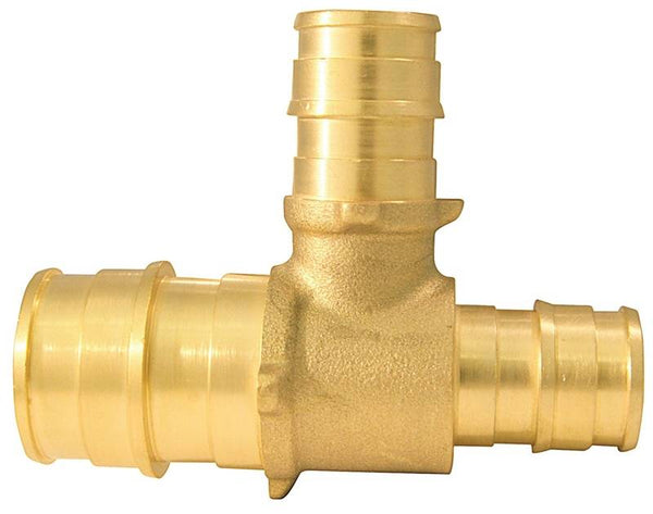 Apollo Valves Expansion Series EPXT341212 Reducing Pipe Tee, 3/4 x 1/2 x 1/2 in, Barb, Brass, 200 psi Pressure