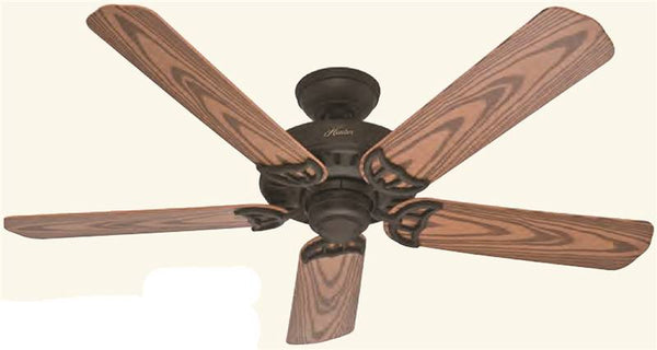 Hunter Bridgeport Series 53126 Ceiling Fan, 5-Blade, Oak Blade, 52 in Sweep, Plastic Blade, 3-Speed, With Lights: No