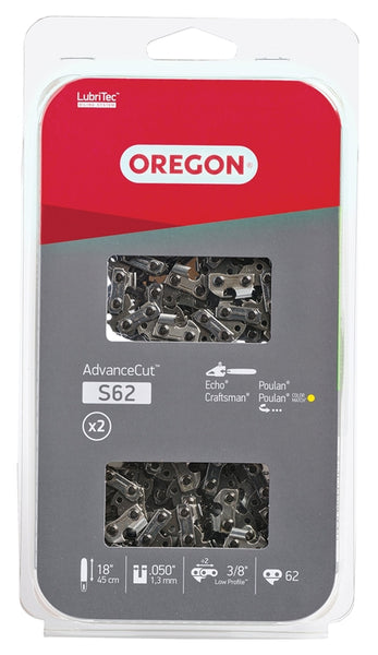 Oregon S62T Chainsaw Chain, 18 in L Bar, 0.05 Gauge, 3/8 in TPI/Pitch, 62-Link