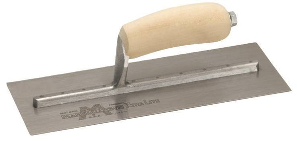 Marshalltown MXS1 Finishing Trowel, 11 in L Blade, 4-1/2 in W Blade, Spring Steel Blade, Curved Handle, Wood Handle