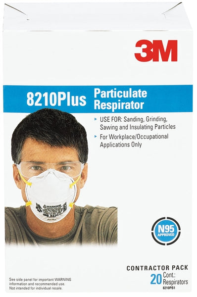 3M 8210PB1-A/8210+ Disposable Non-Valved Respirator, One Size Mask, 95 % Filter Efficiency, White