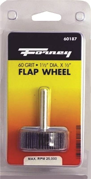 Forney 60187 Flap Wheel, 1-1/2 in Dia, 1/2 in Thick, 1/4 in Arbor, 60 Grit, Aluminum Oxide Abrasive