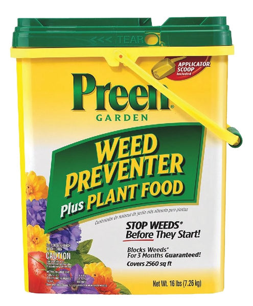 Preen 21-63907 Weed Preventer Plus Plant Food, Granular, 16 lb Drum