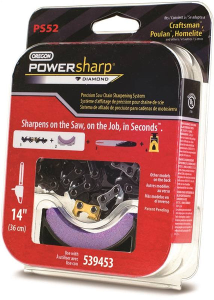 Oregon PowerSharp PS52 Chainsaw Chain, 14 in L Bar, 0.05 Gauge, 3/8 in TPI/Pitch, 52-Link