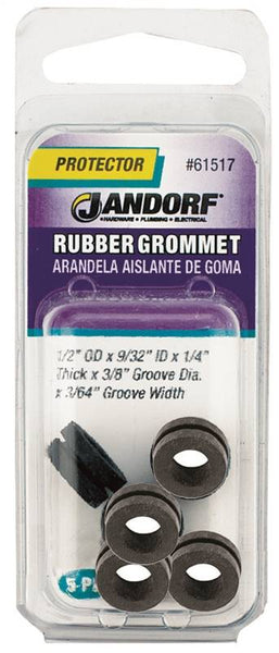 Jandorf 61517 Grommet, Rubber, Black, 1/4 in Thick Panel