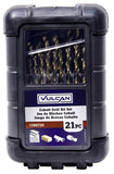 Vulcan 203380OR Metal Index Drill Bit Set, 21-Piece, M35 Steel with 5% Cobalt, Coffee