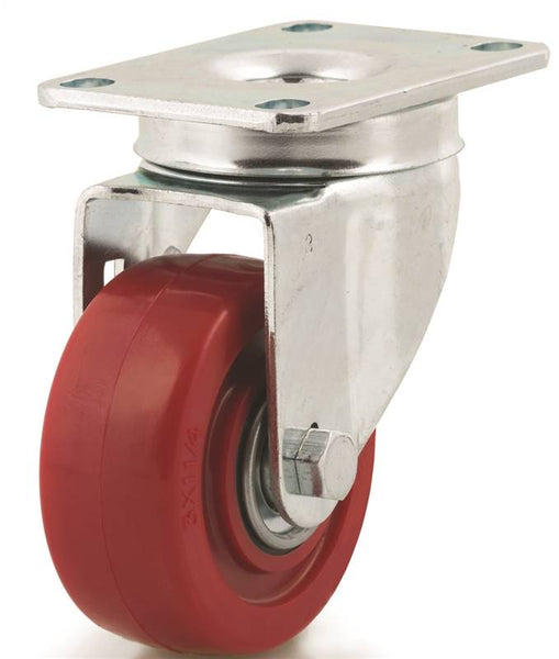 DH CASTERS C-LM3P1PUS Swivel Caster, 3 in Dia Wheel, 1-1/4 in W Wheel, Polyurethane Wheel, Red, 240 lb