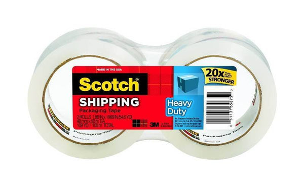 Scotch 3850-2 Packaging Tape, 54.6 yd L, 1.88 in W, Polypropylene Backing, Clear