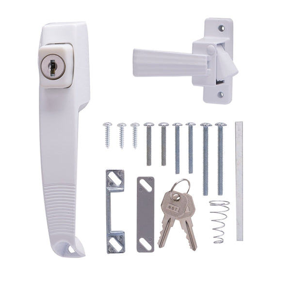 ProSource 47015-UKW-PS Pushbutton Latch, Zinc, White, 5/8 to 1-1/2 in Thick Door, 5/8 in Backset, 5-7/8 in Lever/Knob