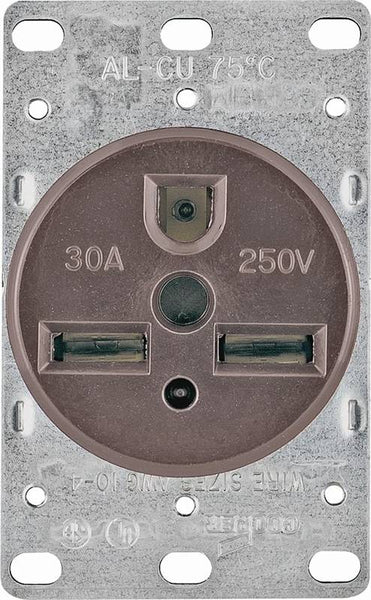 Arrow Hart 1234-BOX Power Receptacle, 2 -Pole, 250 V, 30 A, NEMA: NEMA 6-30R, Brown