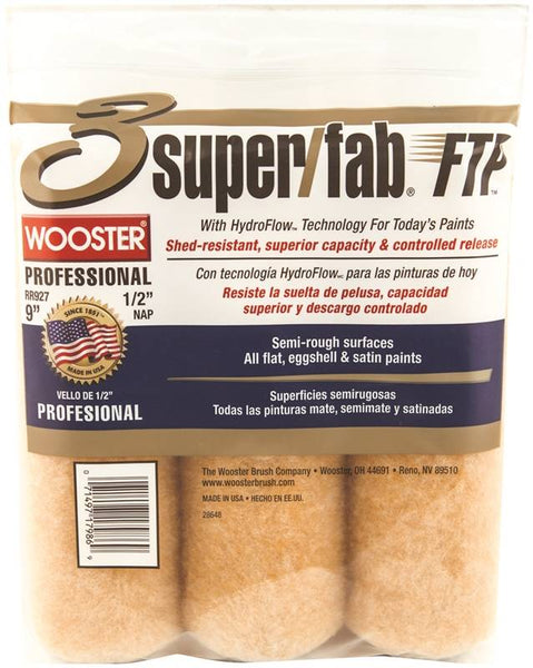 WOOSTER RR927-9 Paint Roller Cover, 1/2 in Thick Nap, 9 in L, Knit Fabric Cover, Lager