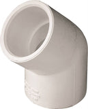 LASCO 417007BC Pipe Elbow, 3/4 in, Slip, 45 deg Angle, PVC, White, SCH 40 Schedule