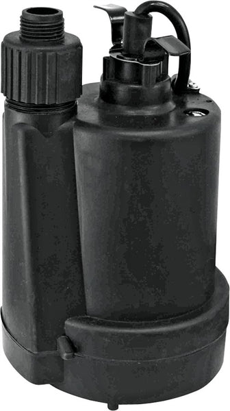 SUPERIOR PUMP 91250 Submersible Utility Pump, 3.8 A, 120 V, 0.25 hp, 1-1/4 in Outlet, 30 gpm, Thermoplastic Impeller