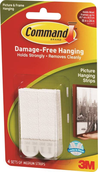 Command 17201-4PK Picture Hanging Strip, 3 lb/set, Foam, White