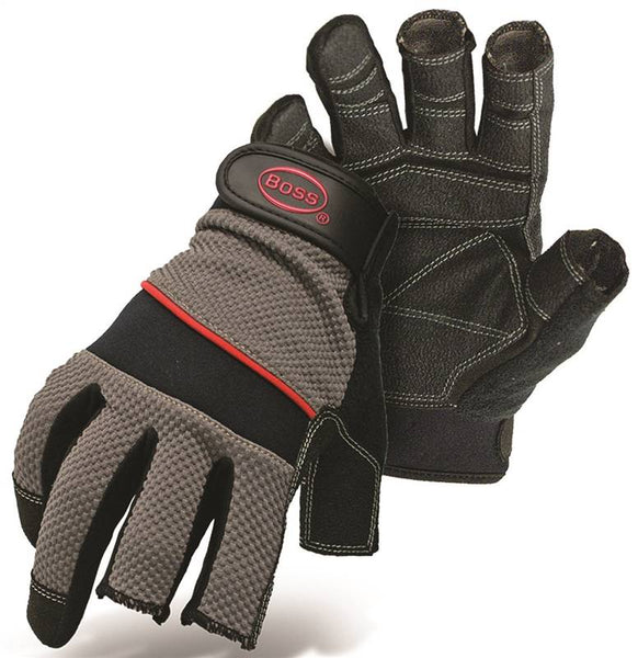 BOSS 5201L Breathable Carpenter Gloves, L, Shortened Thumb, Wrist Strap Cuff, PVC