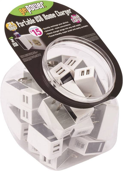 GetPower CWP-2USBBOWLACM AC to Dual USB Wall Adapter, 2.4 A Charge, White