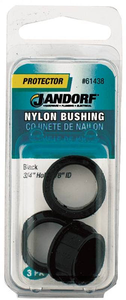 Jandorf 61438 Conduit Bushing, Nylon, Black, 5/8 in Dia Panel Hole, 0.406 in Thick Panel