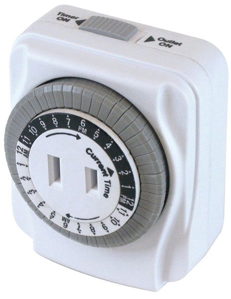 PowerZone TNI24111 Electromechanical Timer, 15 A, 125 V, 1875 W, 1-Outlet, 24 hr Time Setting, 24 hr Cycle, White