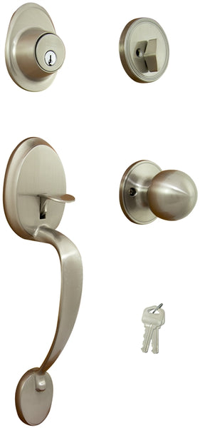 ProSource Handleset, 3 Grade, Keyed Key, Brass, Satin Nickel, 2-3/8 x 2-3/4 in Backset, KW1 Keyway, Residential