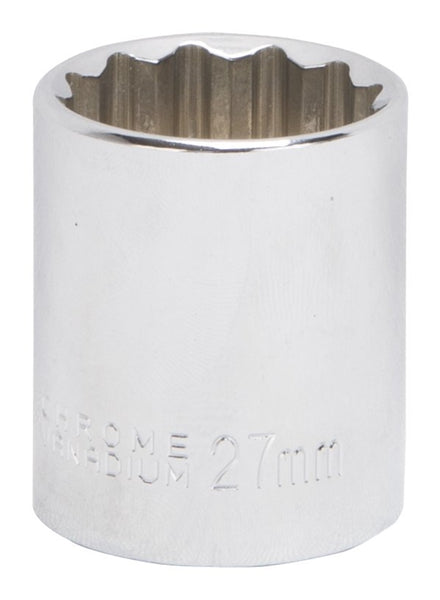 Vulcan MT6534143 Drive Socket, 27 mm Socket, 1/2 in Drive, 12-Point, Chrome Vanadium Steel, Chrome