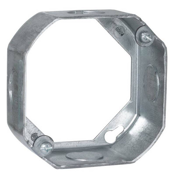 RACO 128 Extension Ring, 1-1/2 in L, 4 in W, 4 -Knockout, Steel, Gray, Metallic