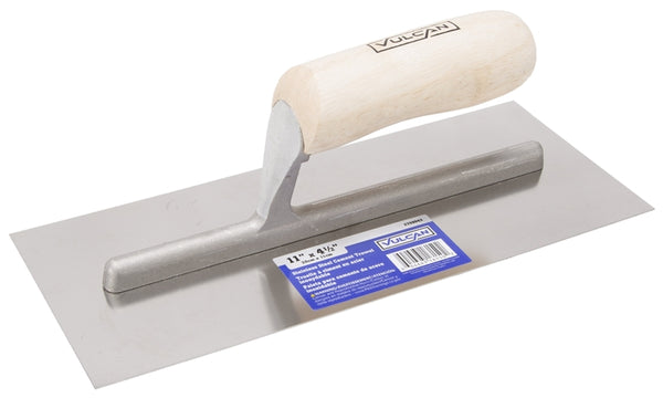Vulcan 16150 Finishing Trowel, 11 in L Blade, 4.5 in W Blade, Right Angle End, Ergonomic Handle, Wood Handle