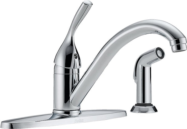 DELTA 400-DST Kitchen Faucet with Side Sprayer, 1.8 gpm, 1-Faucet Handle, Brass, Chrome Plated, Deck Mounting