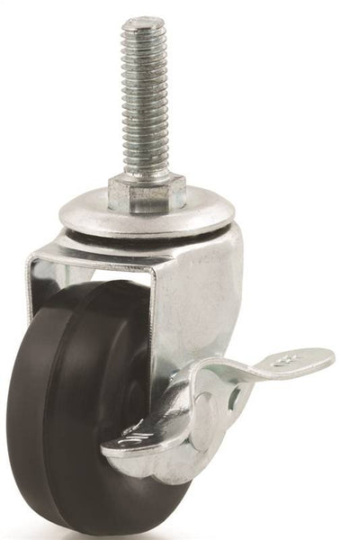 DH CASTERS C-L20T2RSB Swivel Caster with Brake, 2 in Dia Wheel, 13/16 in W Wheel, Rubber Wheel, 77 lb