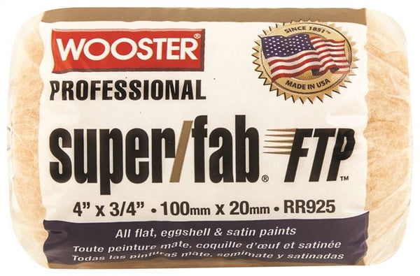 WOOSTER RR925-4 Paint Roller Cover, 3/4 in Thick Nap, 4 in L, Knit Fabric Cover, Lager