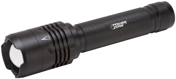 PowerZone 12139 Tactical Flashlight, AA Battery, LED Lamp, 2000 Lumens, 180 m Beam Distance, 8 hrs Run Time, Black