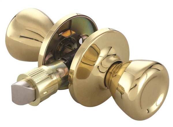 ProSource Mobile Home Passage Lockset, Knob Handle, Metal, Polished Brass, 2-3/8 to 2-3/4 in Backset