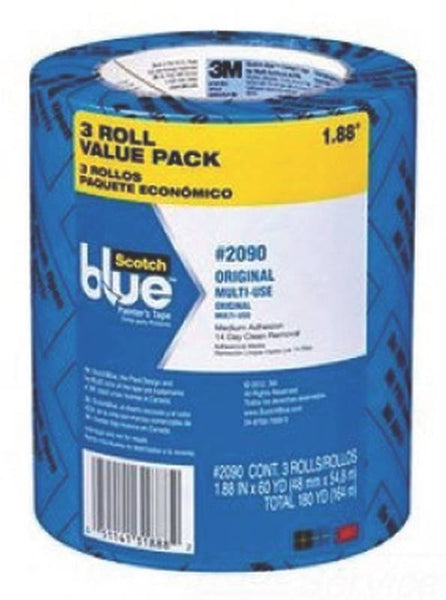 ScotchBlue 2090-48EVP Painter's Tape, 60 yd L, 1.88 in W, Crepe Paper Backing, Blue